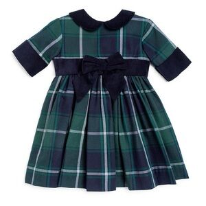 Bella Bliss Remington collared dress in green and navy tartan plaid